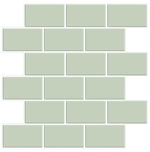 WoStick 10-Sheets 3D Stick on Tiles, Thicker Peel and Stick Subway Tile, Green Self Adhesive Wall Tiles Tile Sticker, Metro Splashback for Kitchen and Bathroom(30.5x30.5cm)