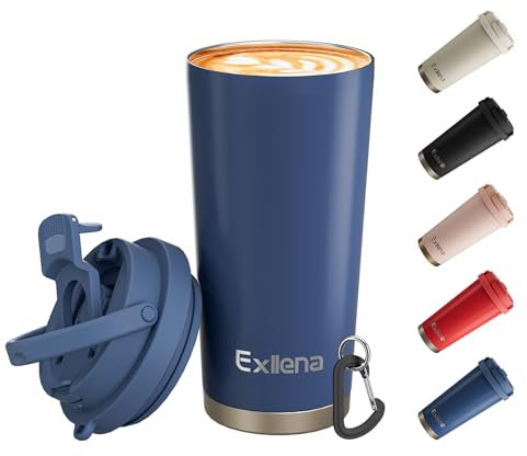 Exllena Travel Mug - Insulated Coffee Cup 500ml with 3-in-1 Lid - 100% Leakproof Coffee Mug with Handle and Clip Perfect for Travel, Office, and Outdoor Activities...(Blue)