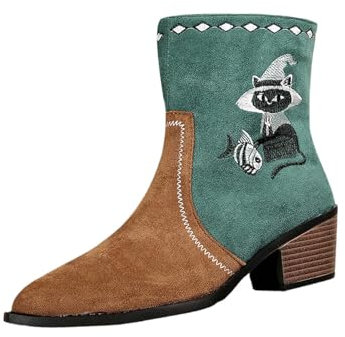 Generico Stivali Indianini Estivi Stivali Donna Dottor Stivali Larghi Ricamati al Polpaccio da Donna Stivali Lunghi al Polpaccio da Donna con Tacco Grosso per Scarpe Stivaletti Donna (Green, 39)