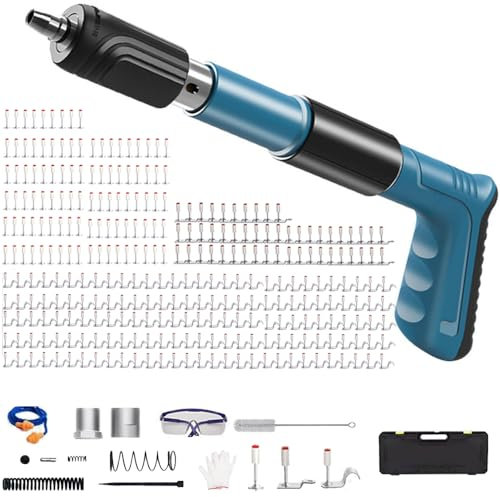 Sparachiodi,Pistola Sparachiodi,Spara Chiodi Per Cemento E Ferro,Portatile Nail Gun Regolabile con 300 Chiodi(7.3mm) Occhiali di Protezione e Custodia in Plastica Portatile per fissare chiodi a parete