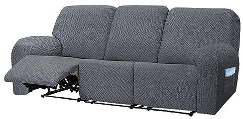 LinFortune Sofabezüge für Liegesofas 8 Teilig Dehnbar Weich 3 Sitzer Couchbezug Rutschfester Sofa Schonbezug Möbelschutz mit Elastischer Unterseite für Kinder und Haustiere (Grau A 3 Sitzer)