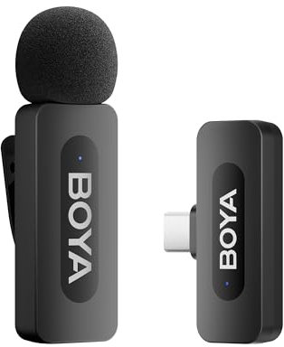 Boya BY-V10 Microphone Lavalier sans fil, portée de 100 m, compatible avec Android, iPhone 15/16, idéal pour l'enregistrement mobile, le podcasting et les applications de médias sociaux comme YouTube