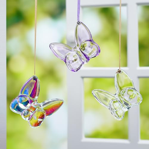 KANPURA Lot de 3 papillons en cristal - Figurine de papillon volant en verre à suspendre - Ornements de collection pour la Saint-Valentin, la fête des mères, la décoration d'intérieur, cadeaux de