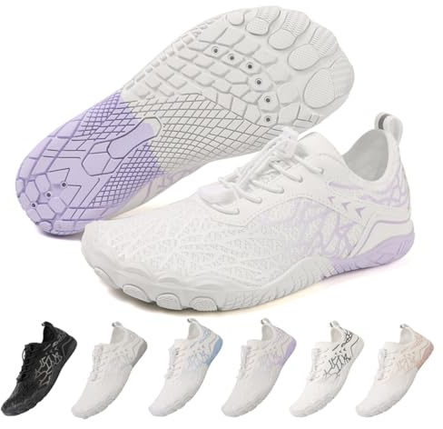ZEPYFXIT Chaussures Aquatiques Homme Femme Été Chaussures de Bain Léger Respirant Chaussures d'eau Séchage Rapide Chaussures de Plage Chaussures Pieds Nus(Blanc Violet,42 EU)