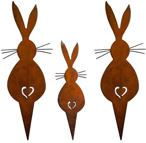 YEWCEP 3 Stück Rost Deko für Garten,Garten deko Rost Kaninchen,Neu Gartenstecker Rost Deko,Rostdeko,Rost Deko für Garten Metall Kaninchen mit Schraube,für Gartendekoration Frühling Bäume Deko