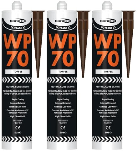 Bond It WP70 Neutral Cure Oxime Silicone Sealant – 3x Toffee, 285ml | Professional-Grade Silicone Sealant | High Gloss – Flexible – Weatherproof | Sealant for Home – Building & Professionals Use