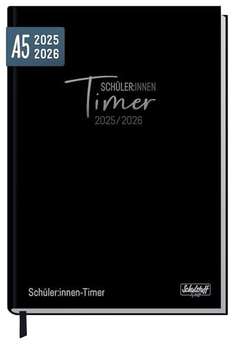 Schulstuff Schüler-Timer 2025/2026 A5 - organisiert durchs neue Schuljahr - Flexocover Schülerkalender, Schülerplaner, Hausaufgabenheft Black Edition - nachhaltig & klimafreundlich