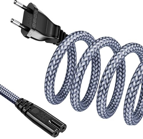 Cavo di alimentazione a 2 poli, cavo di alimentazione da 3 m, cavo di alimentazione (CEE 7/16 a C7), spina europea tipo C con VDE, cavo in nylon intrecciato per TV, PS3/PS4/PS5/Xbox Serie X/S, Blu-ray
