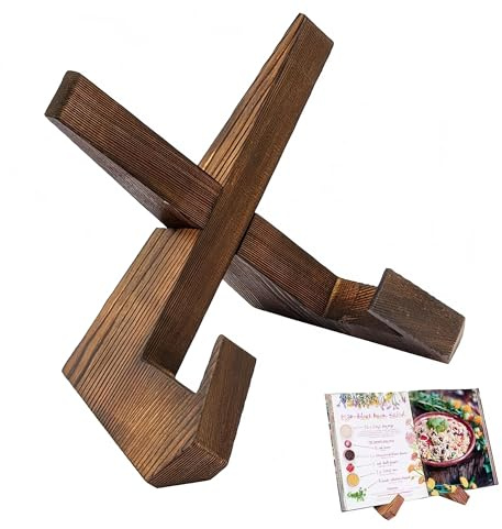 1 Pcs Recipe Book Stand,Wooden Stable Cookbook Stand,Smooth and Durable Cook Book Stand,Kitchen Counter Recipe Bookshelf,Multi-Function Display,Kitchen Counter Decoration (Charcoal Color)