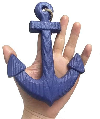 Blue Nautical Anchor with Rope Nautical Beach Wood Anchor Wall Art Decor Door Hanging Ornament Beach Theme Home Decoration (Blue)