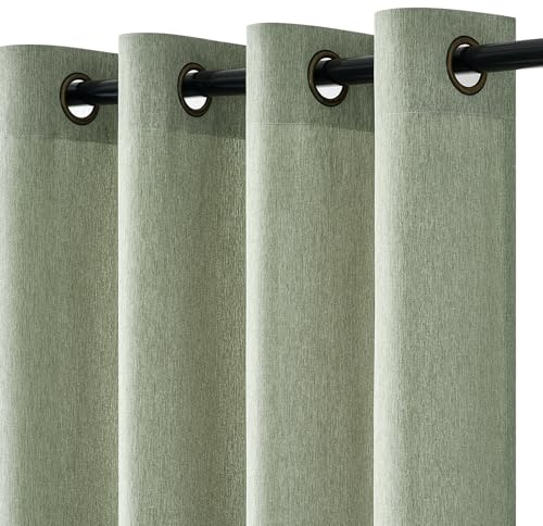 Topfinel Rideaux Vert Sauge Faux Rideaux en Lin Filtrer la Lumière avec Oeillets Rideau Voilages Décorative Voile de Fenêtre Draperie Intérieur Vintage pour Salon Chambre 140x225cm 2pc