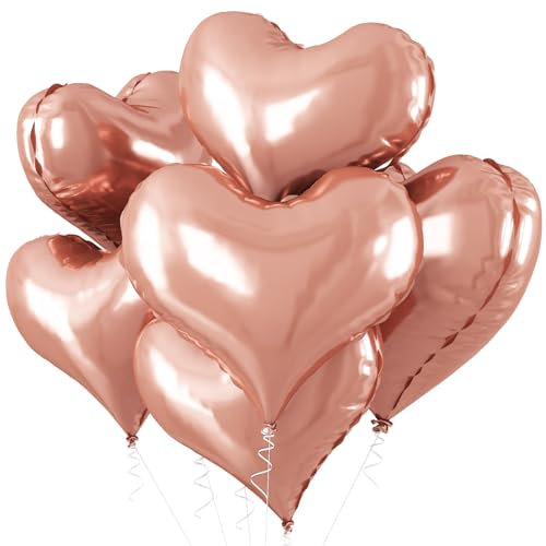 Froova 24 Inch Rose Gold Heart Balloons Large Metallic Rosegold Heart Shaped Foil Mylar Balloon for Women Wedding Marriage Anniversary Engagement Bridal Shower Birthday Party Decor