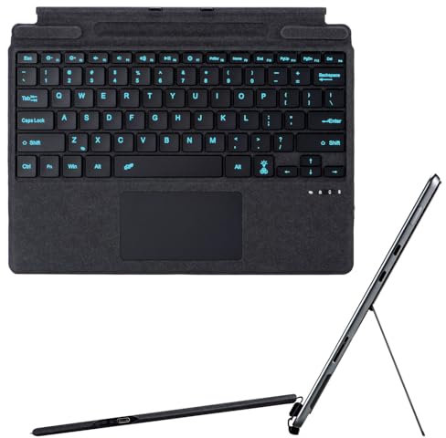 HEKUEUN Type Cover para Microsoft Surface Go 4 2023 / Go 3 2021 / Go 2 2020 / Go 2018, Teclado Táctil Retroiluminado 7 Colores Español Ñ, Teclado Portátil Ultrafino con Soporte para Lápiz,Negro