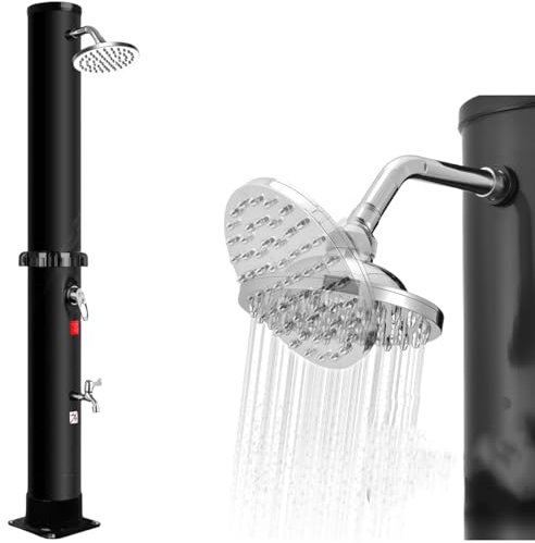 Inoamity Solardusche 35L mit Temperaturregelung & 360° schwenkbarem Duschkopf – Solar Gartendusche, Pooldusche für Garten, Strand und Camping – Warmes Wasser bis 60°C, Fußdusche, Einfacher Aufbau