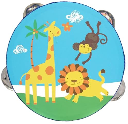 Tamburin für Kinder, tragbares Kinder-Tamburin aus Holz mit Metallschellen, einfach zu Spielen, pädagogisches Baby mit klarem Klang für Junge Musiker, Tiere, Baby
