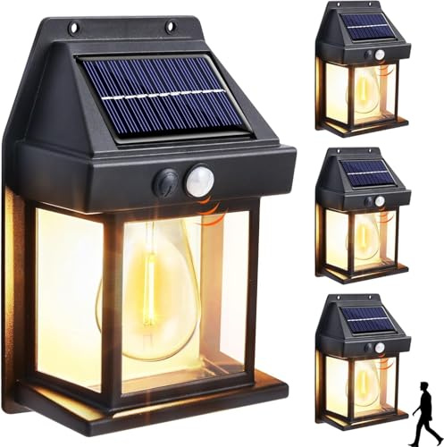Joomer Solarlampen für AuBen mit Bewegungsmelder, 3 Modi LED Solar Wandleuchte Aussen IP65 Wasserdichte, Warmweiß Solar Wandleuchte Aussen Garte für Pfad Garage Veranda Zaun Beleuchtung[4 Stück]