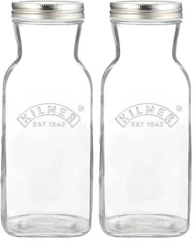 Kilner Saftflasche zum Befüllen 1 L | Aufbewahrung und Konservierung aller selbstgemachten Joghurts, Säfte und Milch | auslaufsichere Glas Trinkflasche mit Schraub-Deckel | Flasche zum Befüllen