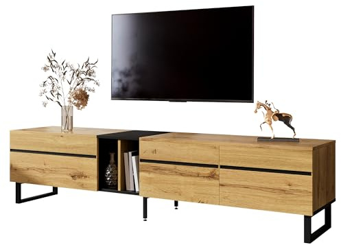Meuble TV Bas en Panneaux de Particules, pour Salon, Bois, 180x38x45 cm