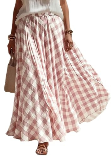 Jupes Femme Élégante Décontractée Jupe à Carreaux Mi-Longue A-Line Tulle Blanc D'Été Jupe Midi Plissée Taille Haute Rétro Imprimé Skirt Chic Vacances Culotte Courte Respirant Vêtements Tailles S à XXL