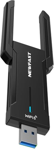 NEWFAST 5400Mbit/s USB WLAN Stick für PC,WiFi 6E USB WLAN Adapter | Tri-Band(6GHz/5GHz/2.4GHz）,WPA3 Encryption,MU-MIMO,Built-in Driver,Only for Windows 10/11