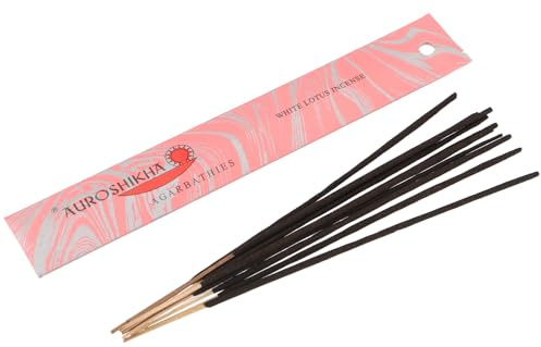 Auroshikha Räucherstäbchen - Indische Aromadüfte, White Lotus Incense | Handgefertigte Räucherstäbchen, 10 g Packung, traditionelle Herstellung, sozial verantwortlich, aus dem Sri Aurobindo Ashram.