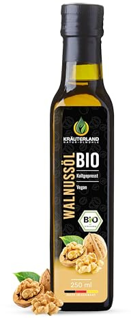 Kräuterland Bio Walnussöl 250ml kaltgepresst natives Walnusskernöl | mühlenfrisch, naturbelassen, GVO-frei & ohne Zusatzstoffe, fein nussig, mehrfach ungesättigte Fette für Salat, Dips & Pesto