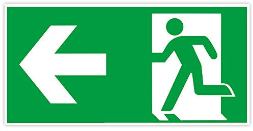 Hochwertiges Notausgangsschild Pfeil links - 30x15 cm langnachleuchtend + selbstklebend - Original Protecticure Fluchtwegschild PVC -Rettungszeichen/Rettungsschild/nachleuchtend