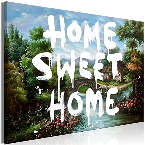 decomonkey Bilder Banksy 120x80 cm 1 Teilig Leinwandbilder Bild auf Leinwand Vlies Wandbild Kunstdruck Wanddeko Wand Wohnzimmer Wanddekoration Deko Sweet Home