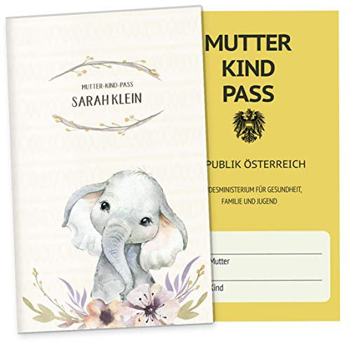 OLGS Mutter-Kind-Passhülle Österreich Wildnis – Stilvolle Elefant-Motiv Schutzhülle, Personalisierte MuKi-Pass Hülle ideal als Schwangerschaftsgeschenk