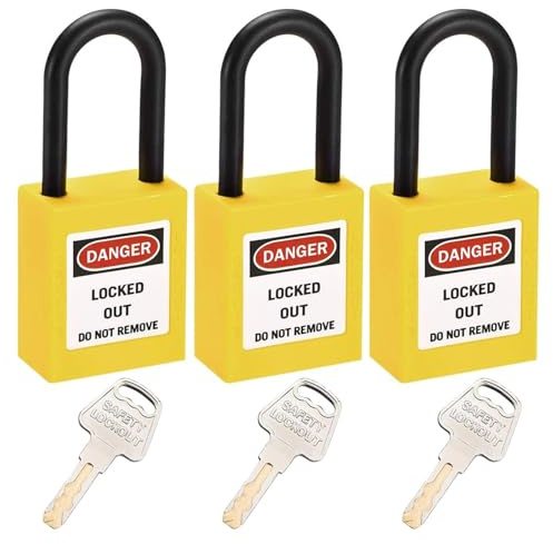 MroMax Cerraduras de bloqueo para etiquetado, Loto Locks Keyed Igual – Nylon Lock Out Tag Out Aislado grillete de seguridad amarillo candado de seguridad 3pcs
