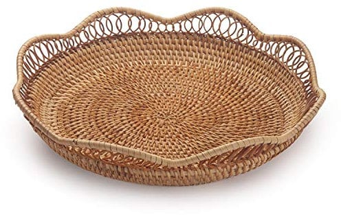 Naturel Corbeille à Pain en Rotin Corbeille de Fruits et Légumes en Osier Paniers de Rangement pour Cookies, Nourriture, Craquelins, Pâtisseries, Collations (30cm D x 9cm H)