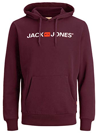 JACK & JONES Male logo hoodie, Red (Port Royale/Reg Fit), XS