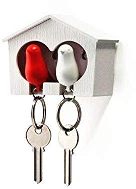 TOPWAYS Novelty Duo Spatz Vogelhaus Schlüsselanhänger und Spatzen Vogel Schlüsselanhänger (weiße und rote Vögel)