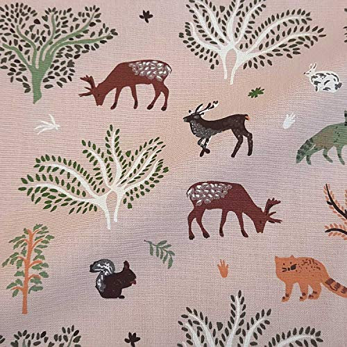 Stoff Meterware Kinderstoff Baumwollstoff rosa Waldtiere Reh Eichhörnchen Dekostoff Vorhangstoff Betthimmel