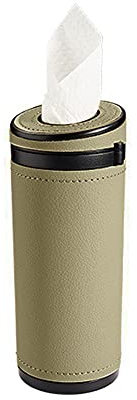 Auto Kosmetiktücherbox,MoreChioce ABS PU Leder Taschentuchspender Auto Tissue Tube Box Universal Zylinder Serviettenhalter Multifunktional Mülleimer für Auto Badezimmer Büro,Beige