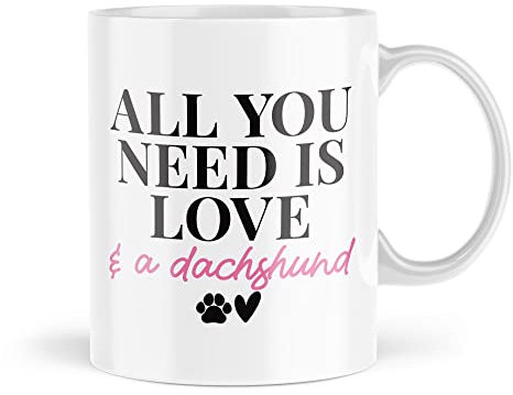 Tongue in Peach Tazza con scritta All You Need is Love and A bassotto | Tazza con scritta All You Need is Love and A bassotto | MBH2091