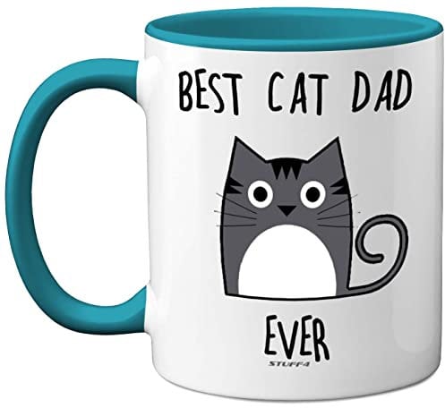Stuff4 Best Cat Dad Ever Mug, Gifts for Cat Lovers, Dad Gifts, Cute Mugs for Men, Funny Coffee 11oz Ceramic Dishwasher Safe Premium Light Blue Handle