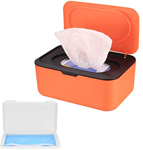 Feuchttücherbox, Taschentuchboxhalter, Babyspenderboxhalter, Feuchttücher mit Deckel, mit Aufbewahrungsbox (schwarz und orange)