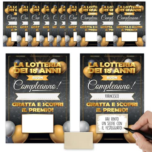 Gratta e Vinci Personalizzato Gioco Compleanno - La Lotteria del 18enne - 12 Biglietti Auguri Grattabili 18 Anni Ragazza Ragazzo Per Intrattenere Gli Ospiti - Idea Regalo 18 Anni Uomo Originale