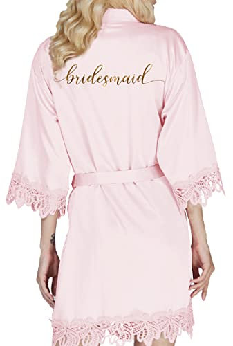 Robe de demoiselle d'honneur en soie avec bordure en dentelle - Robe de nuit en satin - Imprimé monogrammes, rose pâle, 3XL