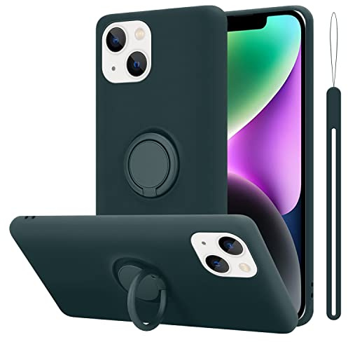 Cadorabo Hülle kompatibel mit Apple iPhone 14 Plus Schutzhülle TPU Silikon Case Liquid Design mit Ring Slim Kratzfest Liquidsilikon Microfaser Case Hülle für iPhone 14 Plus in Grün