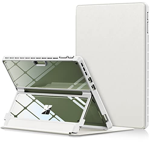 INFILAND Microsoft Surface Pro 11/ Pro 10/ Pro 9 Hülle, [Militärischer Fallschutz][Hochtransparentes Gehäuse + Lederhülle], Entwickelt für Surface Pro 11/ Pro 10/ Pro 9 13, Silver