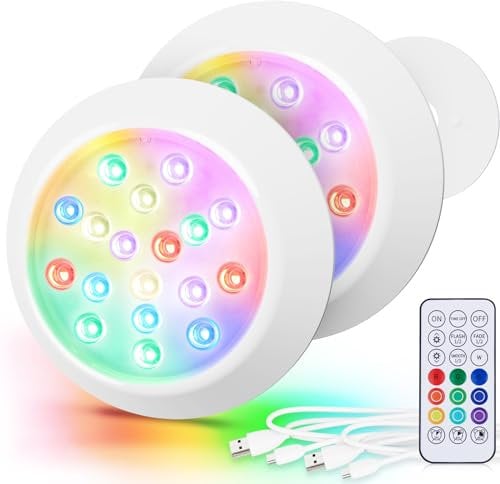 LyLmLe Magnetische LED Poollicht für Aufstellpools,15cm RGBW Unterwasser Led Poolbeleuchtung mit Fernbedienung, Wiederaufladbar USB-C Betrieben, IP68 Wasserdicht für Stahlwand/Holz Pools 2er-Pack