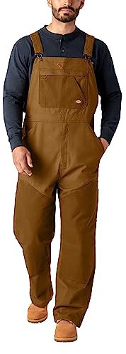 Dickies Men's Tradebuilt Wax Coated Canvas Double Front Bib Overall, Brown Duck, XL
