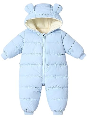 Baby Girls Boys Snowsuit Winter Coat Newborn Thick Zipper Jumpsuit Infant Windproof Hooded Fleece Romper Outerwear Blue 0-6 Months