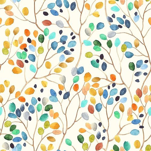 SOEWIOU Floral Peel and Stick Wallpaper,300 * 44.5cm Colorful Forest Beige/Orange/Blue/Red Removable Contact Paper for Nursery Home Decorations