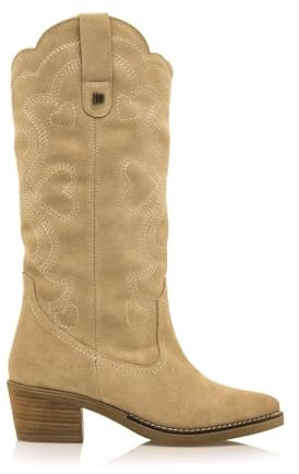 MTNG Botas de tacón Mujer Botas de tacón TEO 53723 Mujer | De Piel, con Interior Piel y Punta Afilada | Botas de tacón Casual | Cierre con Cremallera | 57416 | Beige