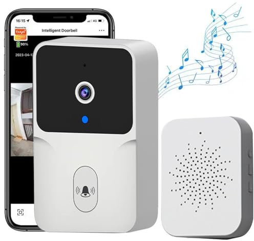 Sonnette sans Fil avec Camera, Sonnette sans Fil Exterieur, Support des appels vidéo, Talk - Talk Variable, Capture d'image, Vision Nocturne (Blanc)