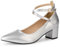 Plilima Escarpins Femme Bloc Talons à Bout Pointu Escarpin Bride Cheville Talon Haut avec Lanière Croisée et Bout Fermé Élégant Confortable Mariée Chaussures (Argent,40)