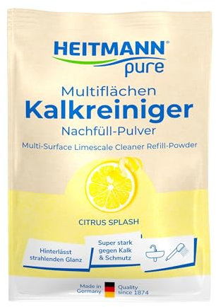 HEITMANN pure Multiflächen Kalkreiniger Nachfüllbeutel | Natürliches Pulver zum Auflösen | Sanft & umweltschonend | Starke Reinigungswirkung | Gegen Kalk, Seifenreste & Wasserflecken | 25g
